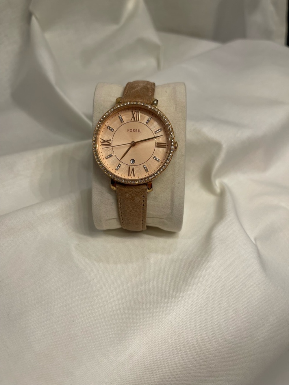 Fossil Rose Gold Dial Women's Watch with Taupe Suede Strap